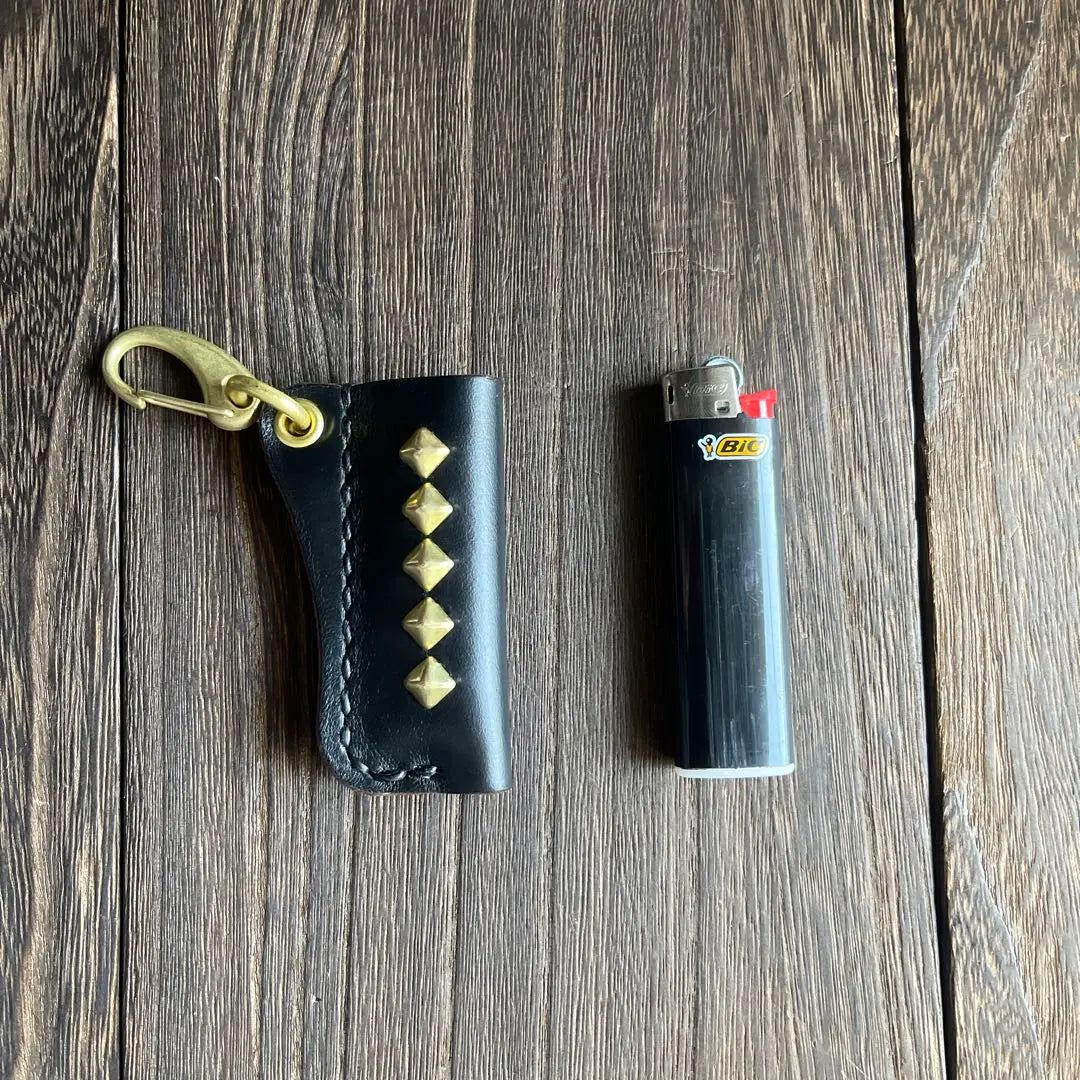 BIC lighter case, studded keychain, brass plated, HTC CALEE