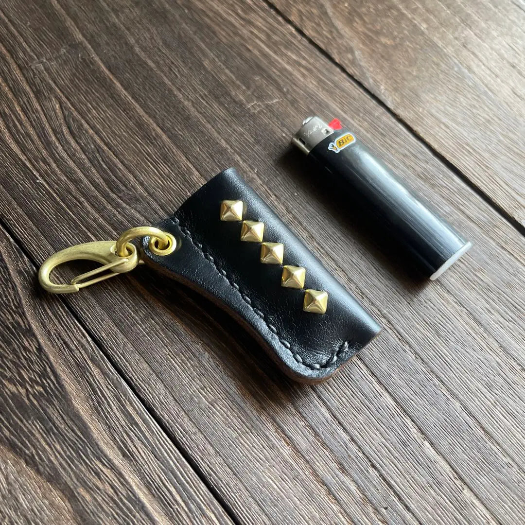 BIC lighter case, studded keychain, brass plated, HTC CALEE