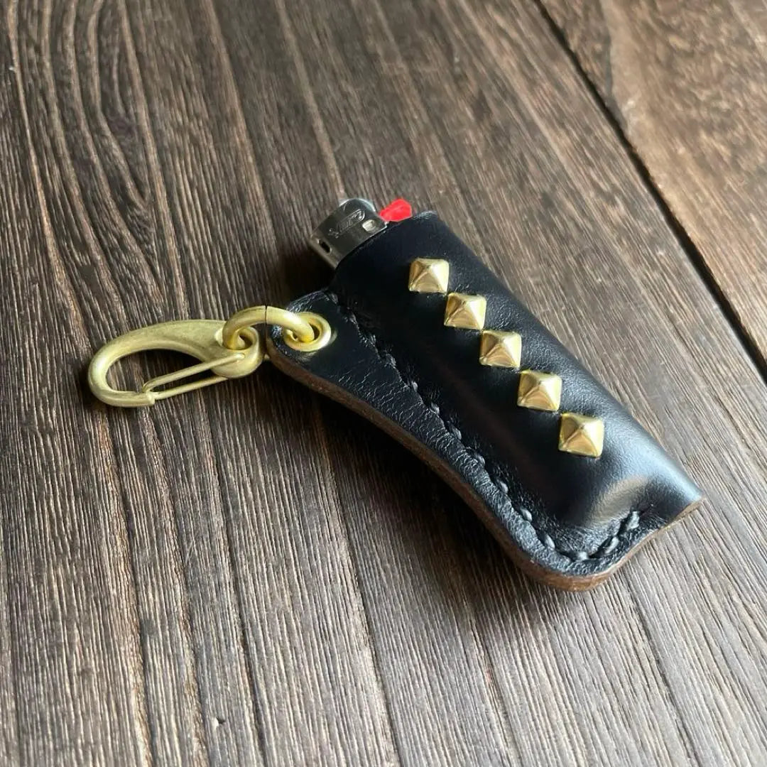 BIC lighter case, studded keychain, brass plated, HTC CALEE