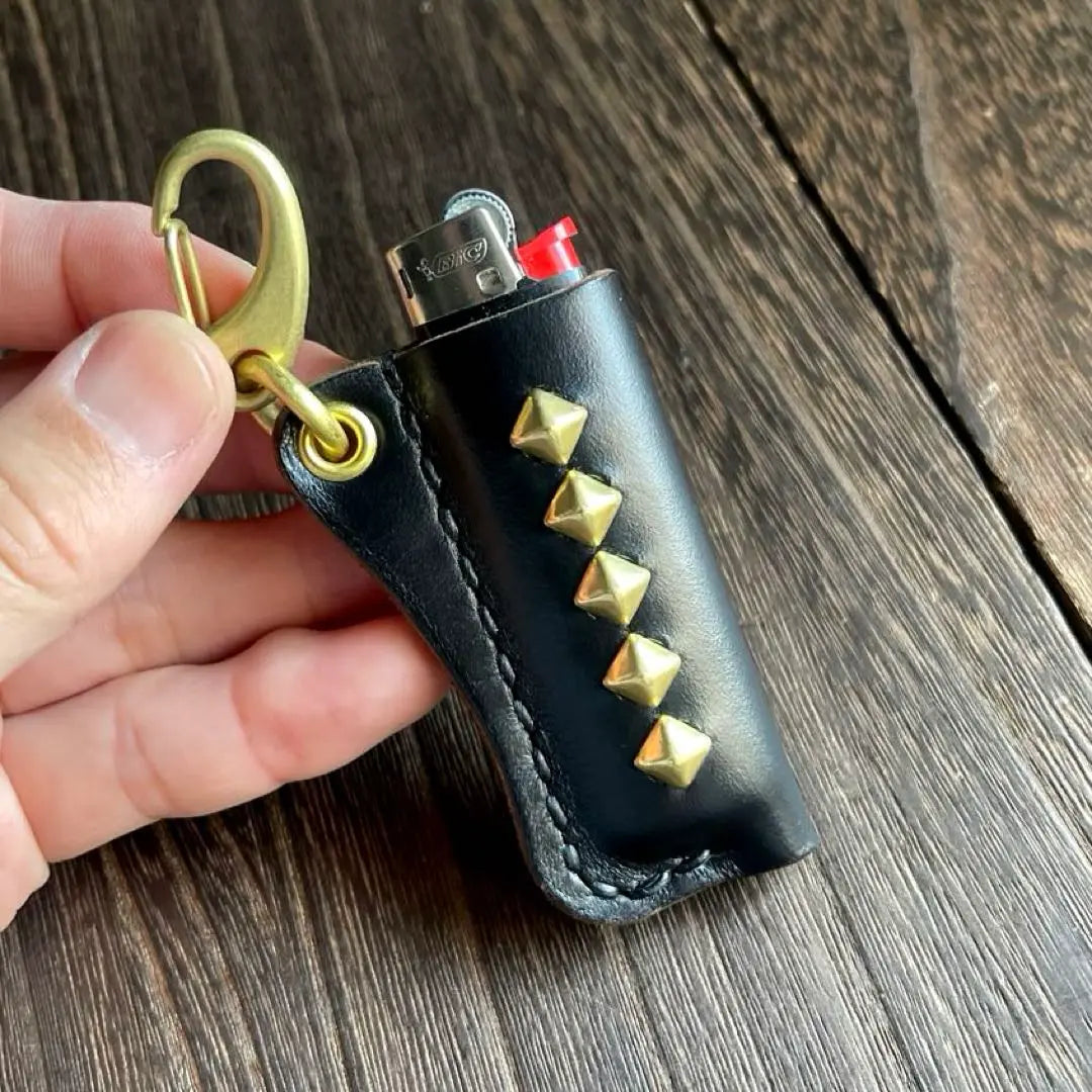 BIC lighter case, studded keychain, brass plated, HTC CALEE