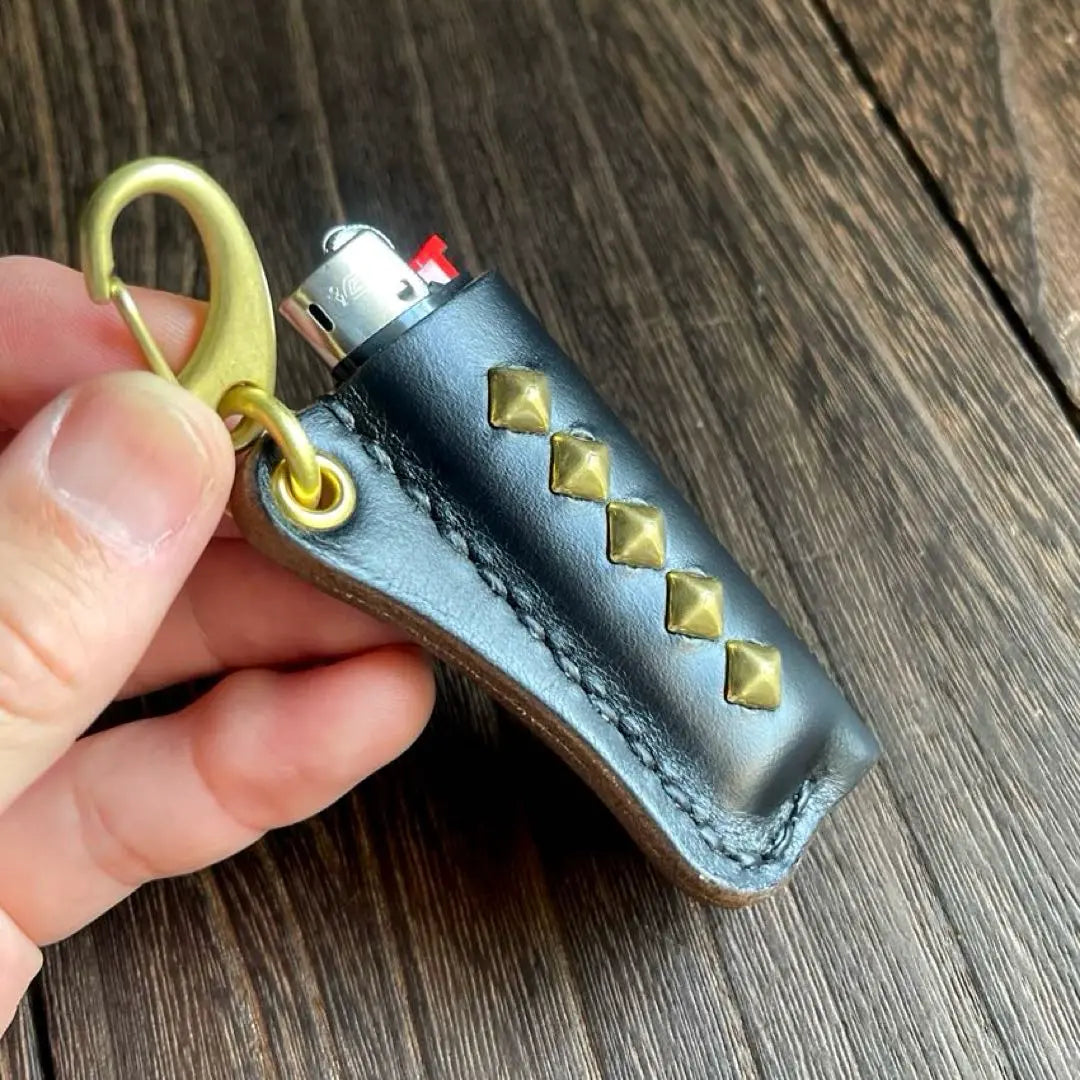 BIC lighter case, studded keychain, brass plated, HTC CALEE