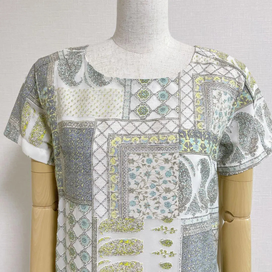 Gallarda Galante◎Linen blend botanical jacquard short sleeve dress F