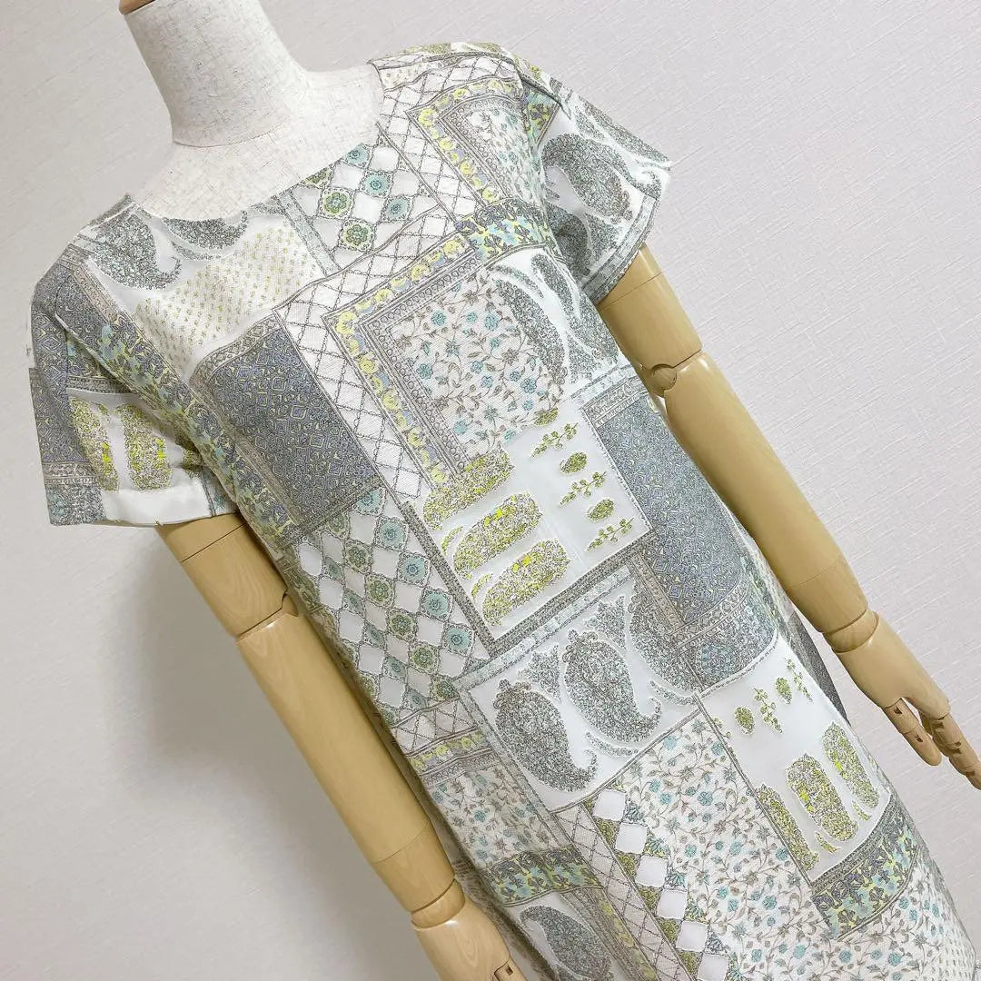 Gallarda Galante◎Linen blend botanical jacquard short sleeve dress F