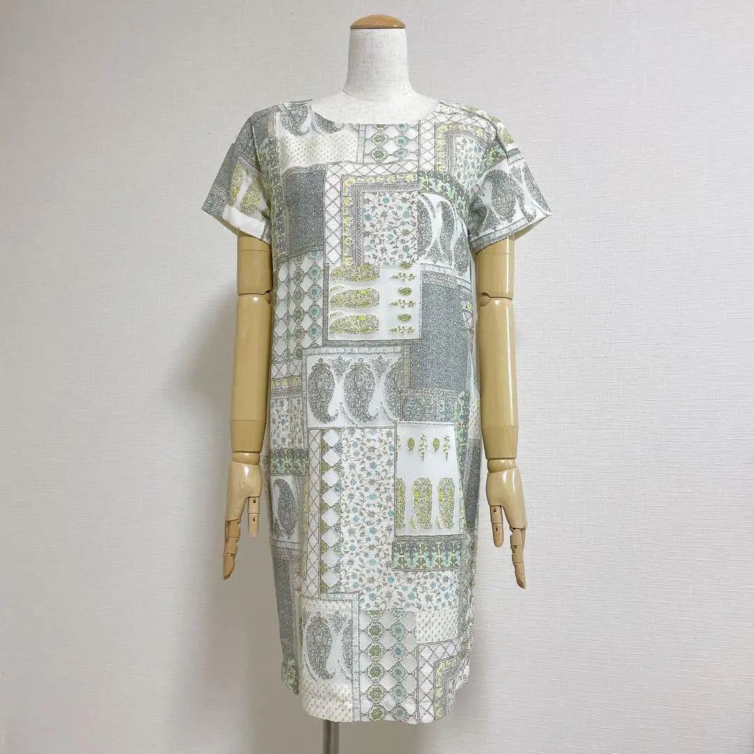 Gallarda Galante◎Linen blend botanical jacquard short sleeve dress F