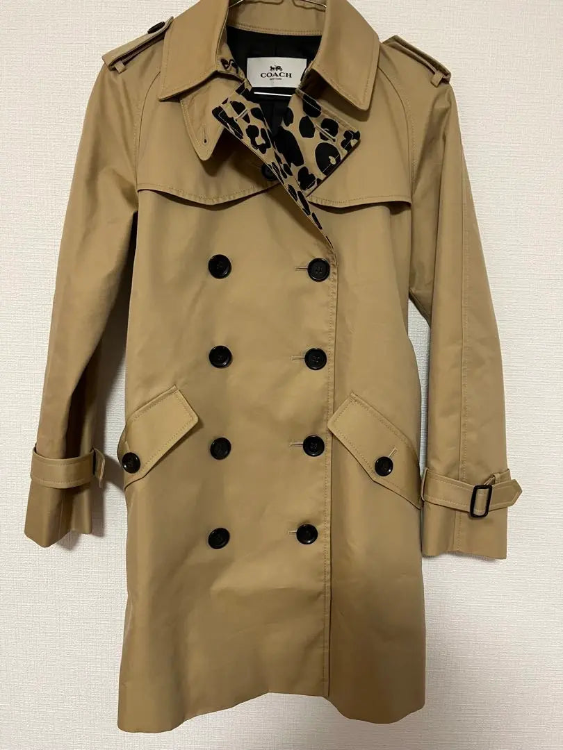 COACH beige trench coat leopard print