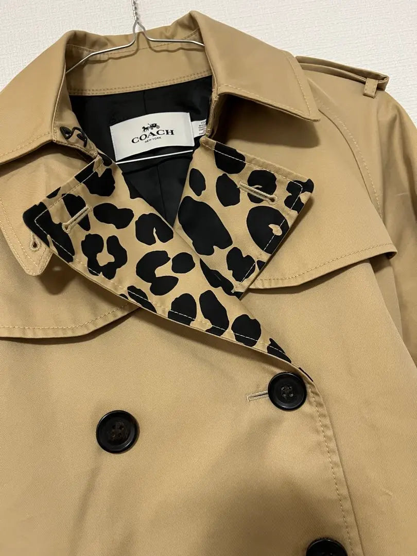 COACH beige trench coat leopard print