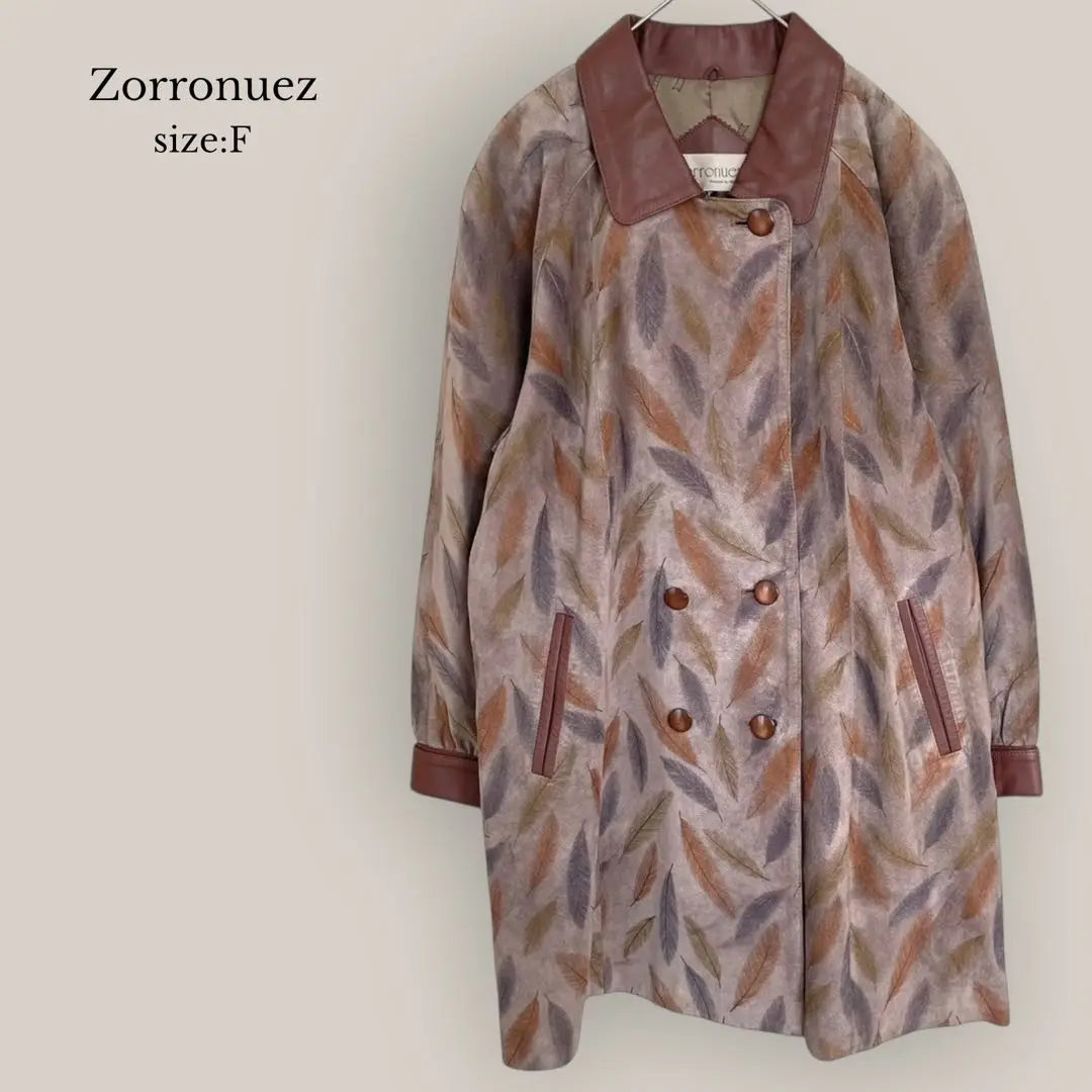 [Zorronuez] Long Court Pork leather leather coat Leaf Pattern Total pattern leather