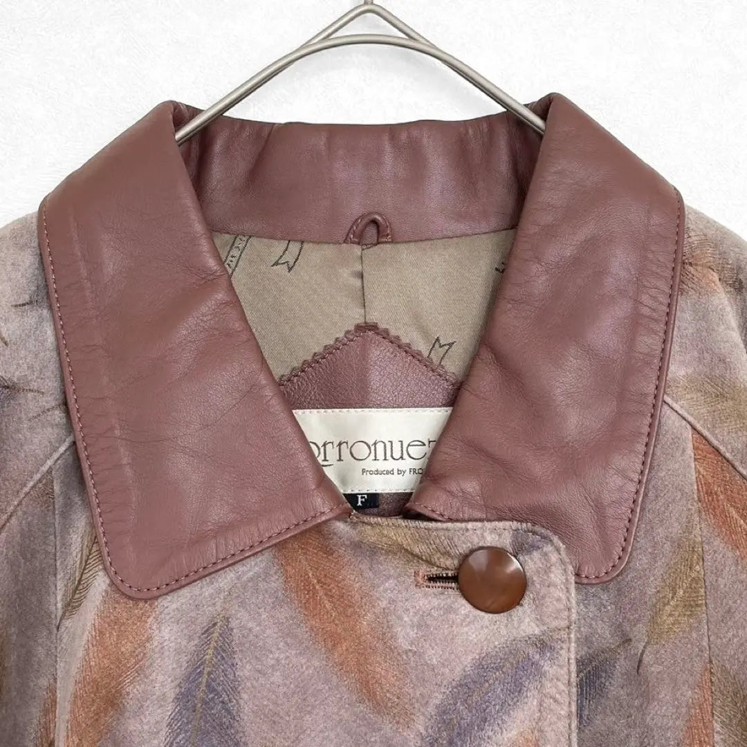 [Zorronuez] Long Court Pork leather leather coat Leaf Pattern Total pattern leather