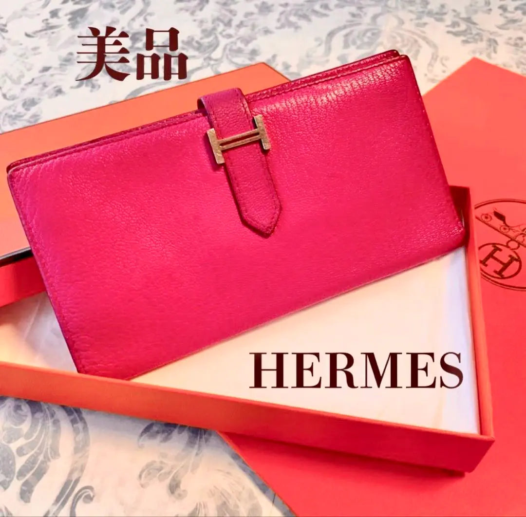 [Good condition] Hermes Bean Pink Wallet HERMES Long Wallet