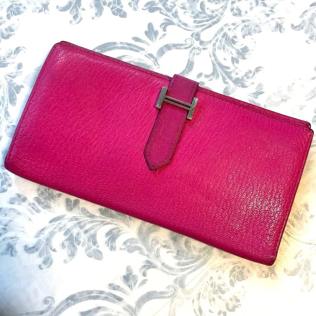 [Good condition] Hermes Bean Pink Wallet HERMES Long Wallet