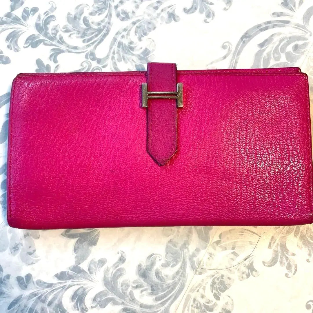 [Good condition] Hermes Bean Pink Wallet HERMES Long Wallet