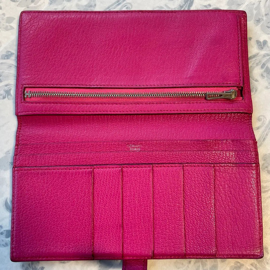 [Good condition] Hermes Bean Pink Wallet HERMES Long Wallet