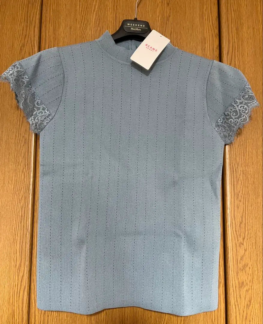 New BEAMS HEART Short-sleeved lace high neck pullover