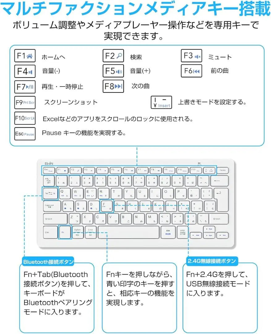 Keyboard compatible with both wireless Bluetooth and USB wireless, compatible with multiple OS