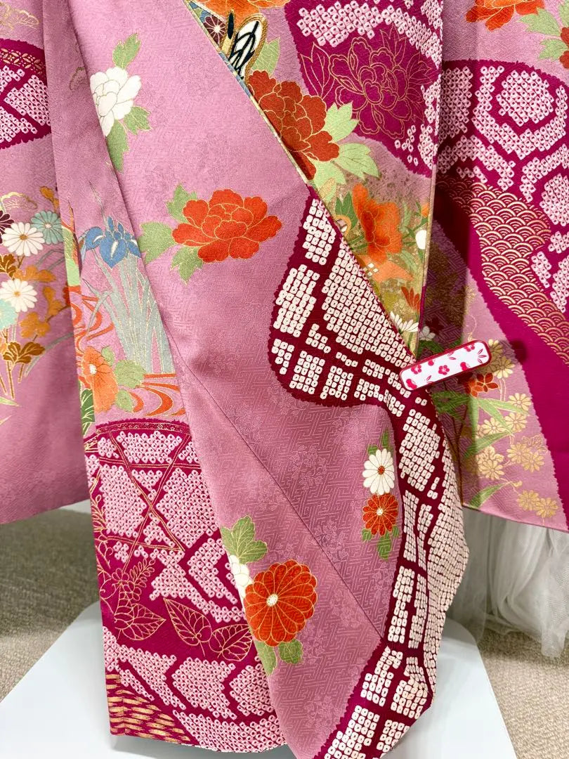 Luxurious, gorgeous, pure silk furisode set, tall size, sleeve length 70.5cm, around 168cm