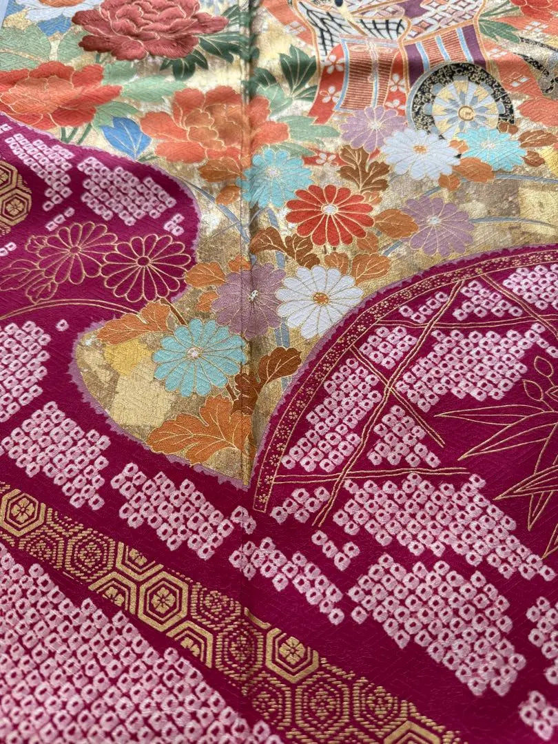 Luxurious, gorgeous, pure silk furisode set, tall size, sleeve length 70.5cm, around 168cm