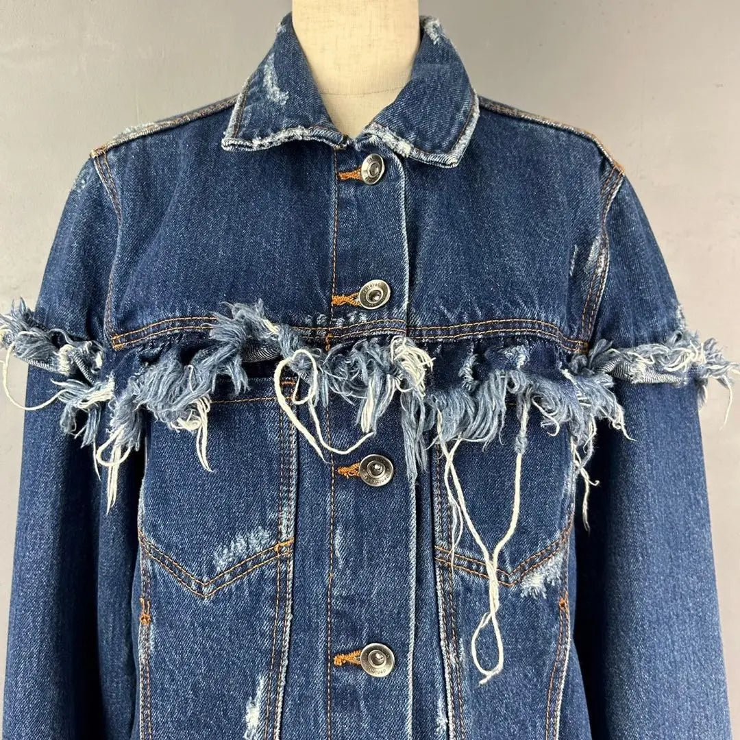 ZARA Fringe Denim Jacket G-Jean Used Processing Women