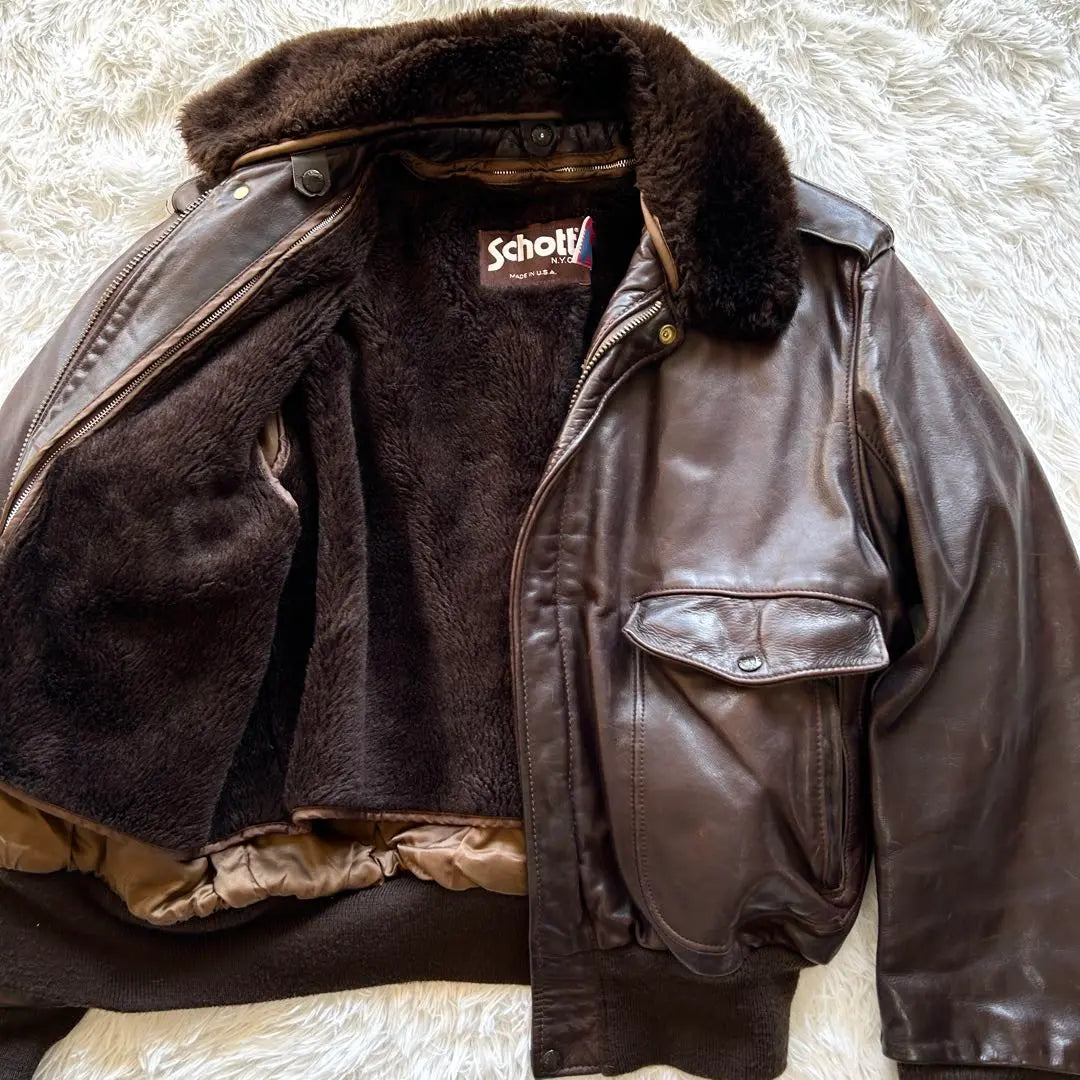 [Rare size 44] Shot leather jacket flight jacket 184SM