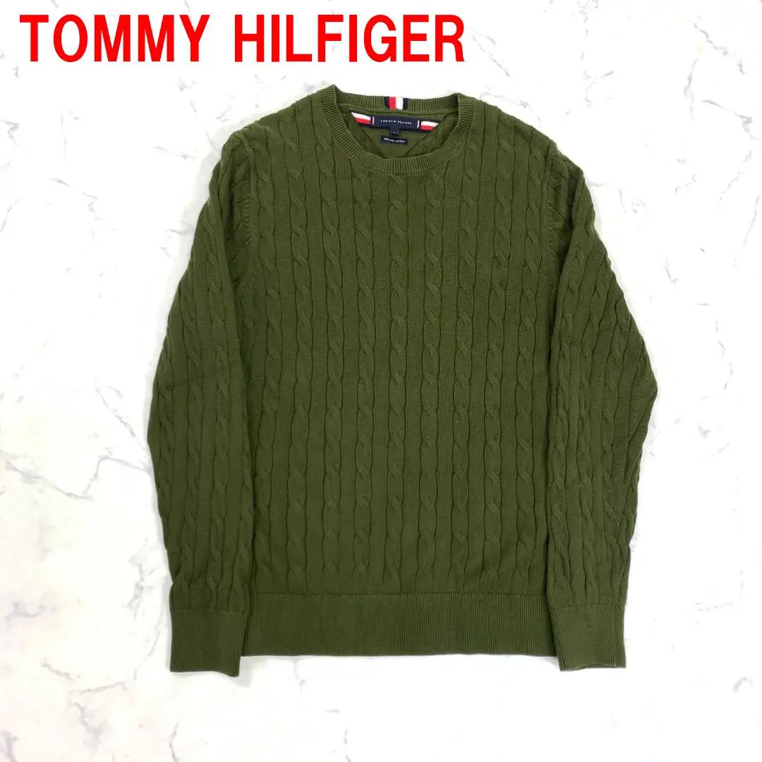 A4402 Tommy Hilfiger Long Sleeve Knit Cotton Cable Knit Moss Green S