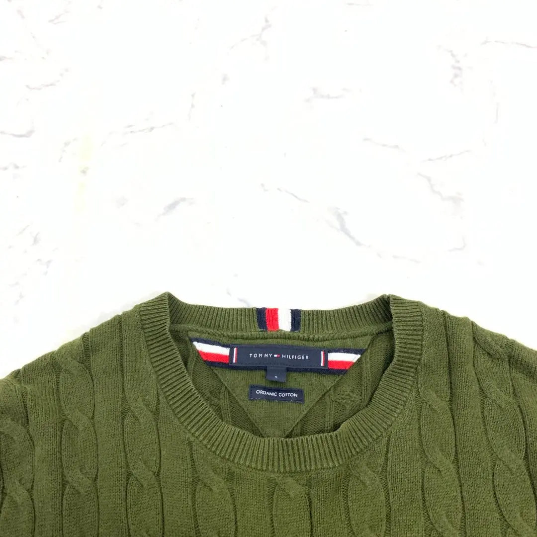 A4402 Tommy Hilfiger Long Sleeve Knit Cotton Cable Knit Moss Green S