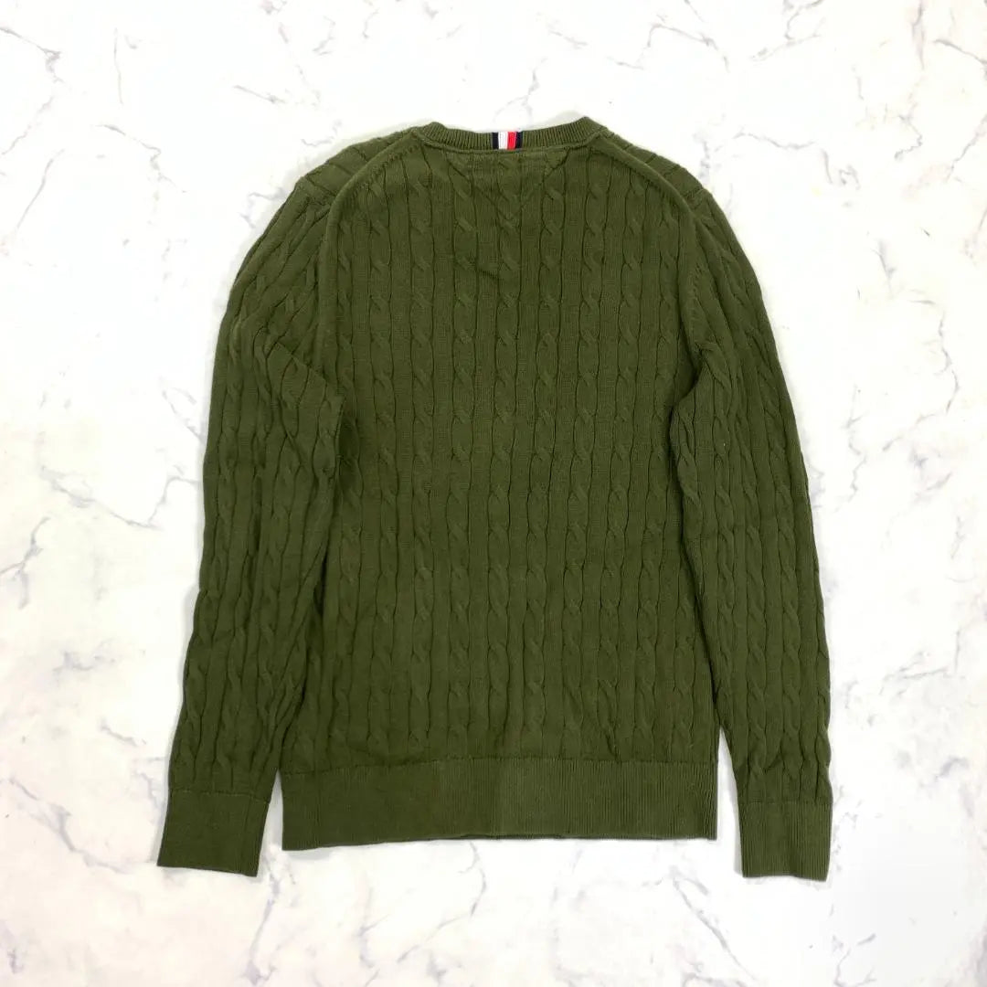 A4402 Tommy Hilfiger Long Sleeve Knit Cotton Cable Knit Moss Green S