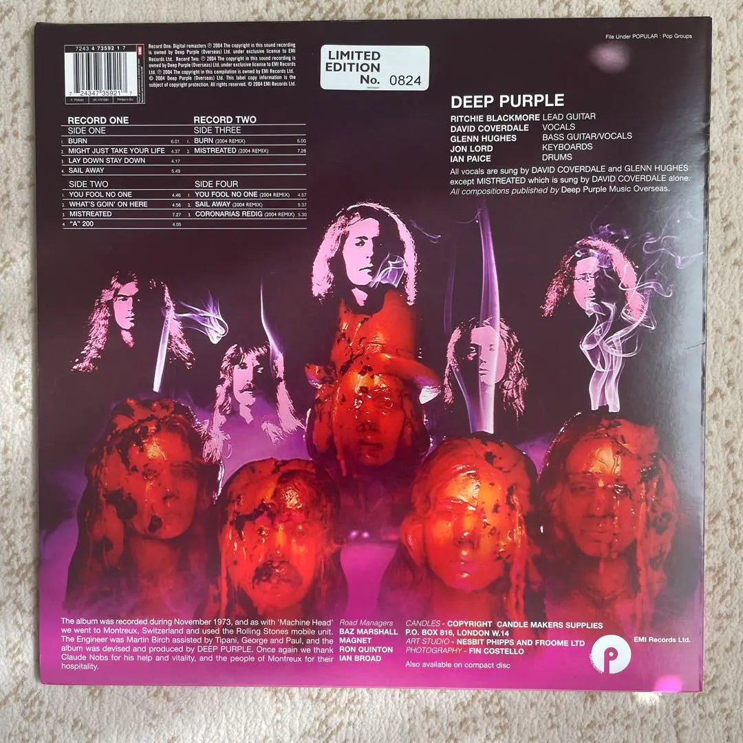 Disco de edición limitada de Deep Purple Burn, n.º 0824, 2 unidades