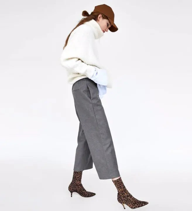 New☆ZARA Cropped culotte pants with belt S Gray