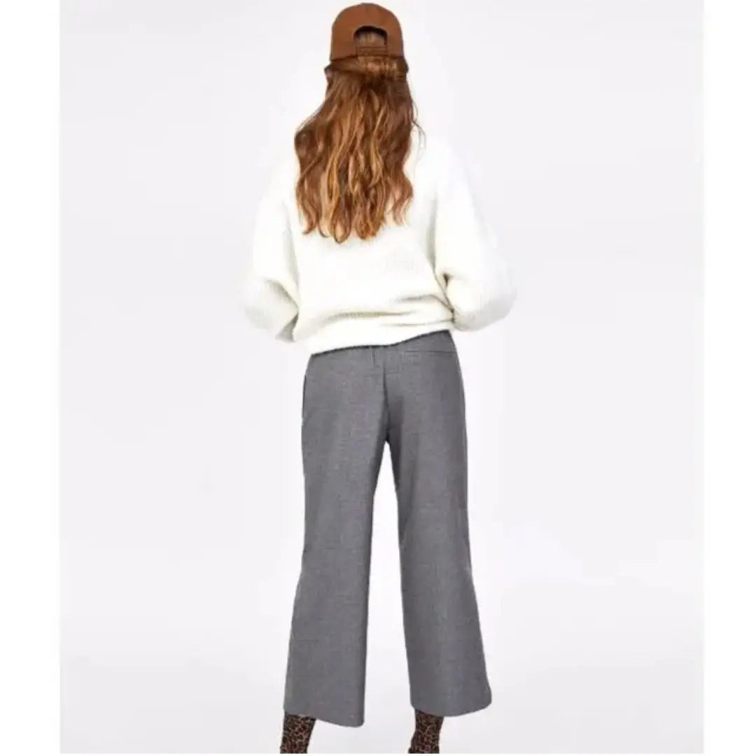 Nuevo☆ZARA Pantalón culotte cropped con cinturón S Gris