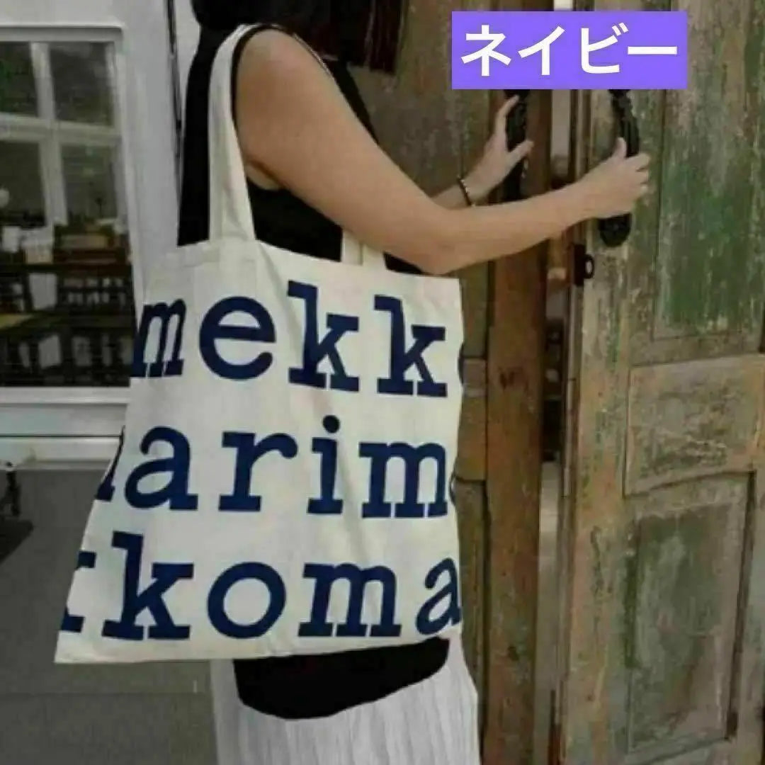 Marimekko Design Tote Bag New English Logo Navy Letters Convenient Eco Bag