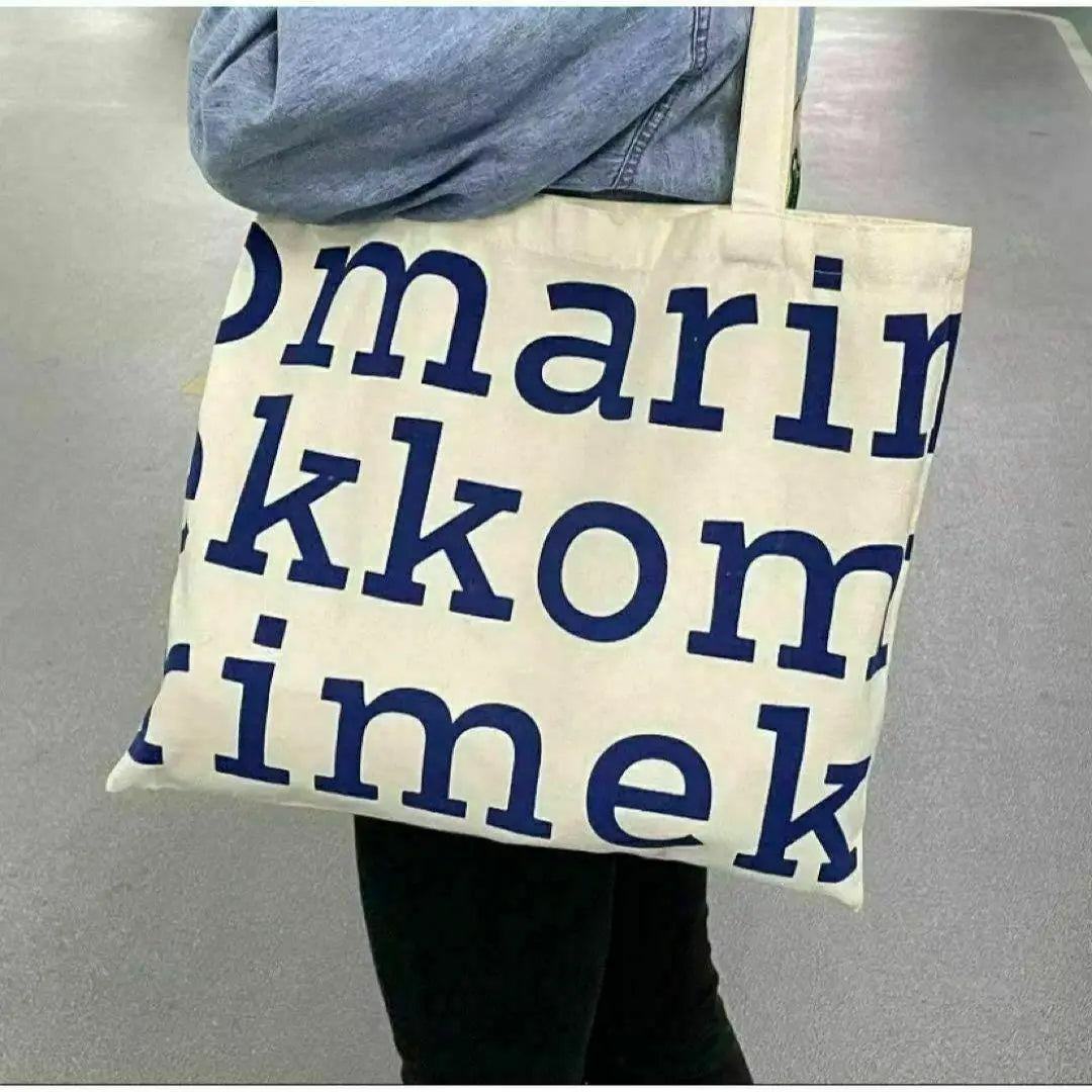 Marimekko Design Tote Bag New English Logo Navy Letters Convenient Eco Bag