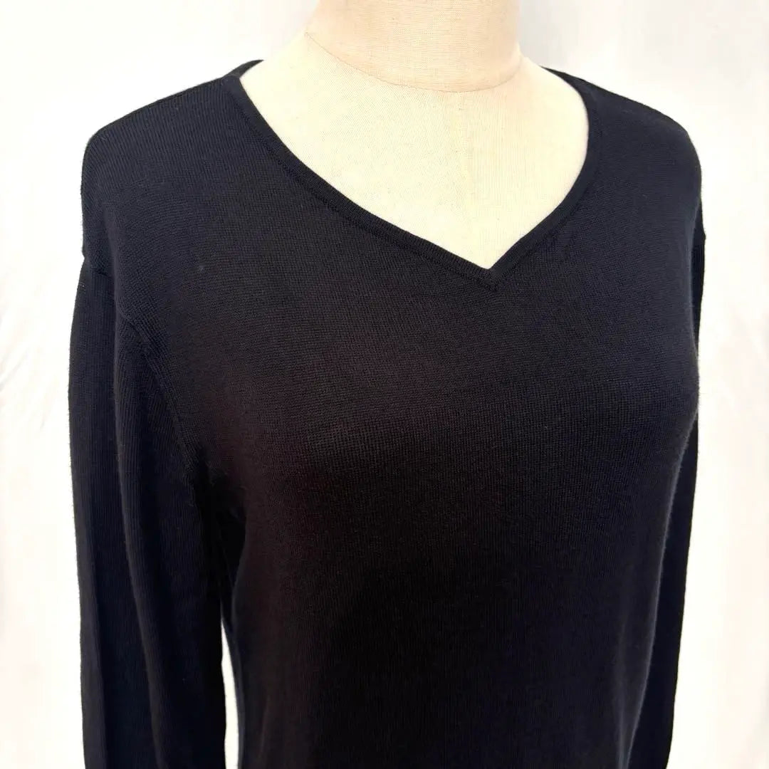 [Good condition] Indivi Long Sleeve Knit Sweater V-neck Wool Black M | 【美品】インディヴィ 長袖 ニットセーター Vネック ウール ブラック M