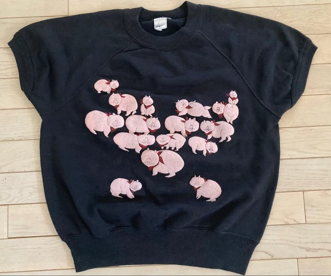 90's Vintage★Pig Illustration★Short-sleeved sweatshirt Made in USA