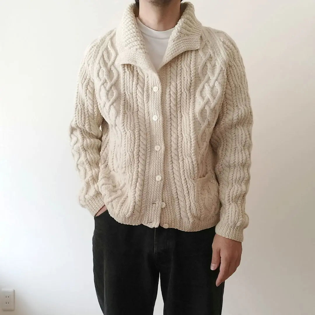 Used clothing, handmade fisherman raglan cardigan