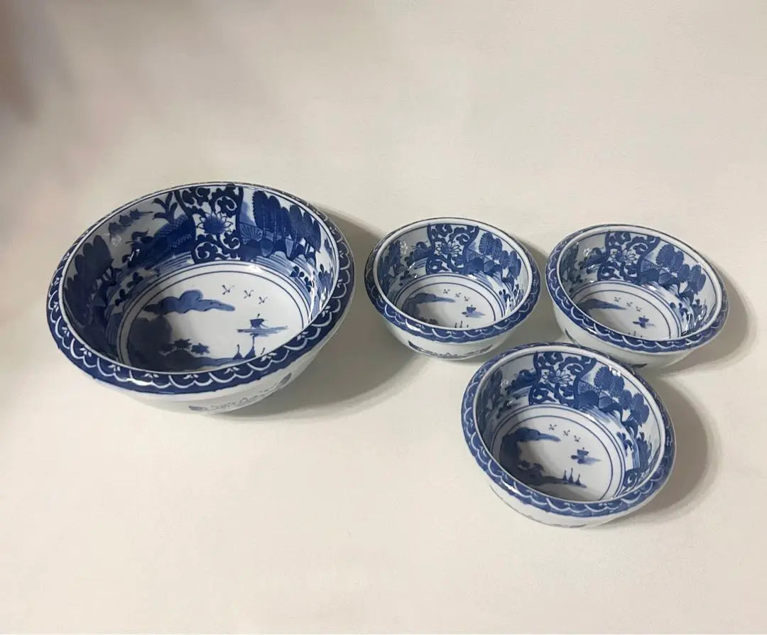 Seiemon Arita warebast set large bowl small pot dyed Sansui | 清右衛門 有田焼 鉢 セット 大鉢 小鉢 染付 山水