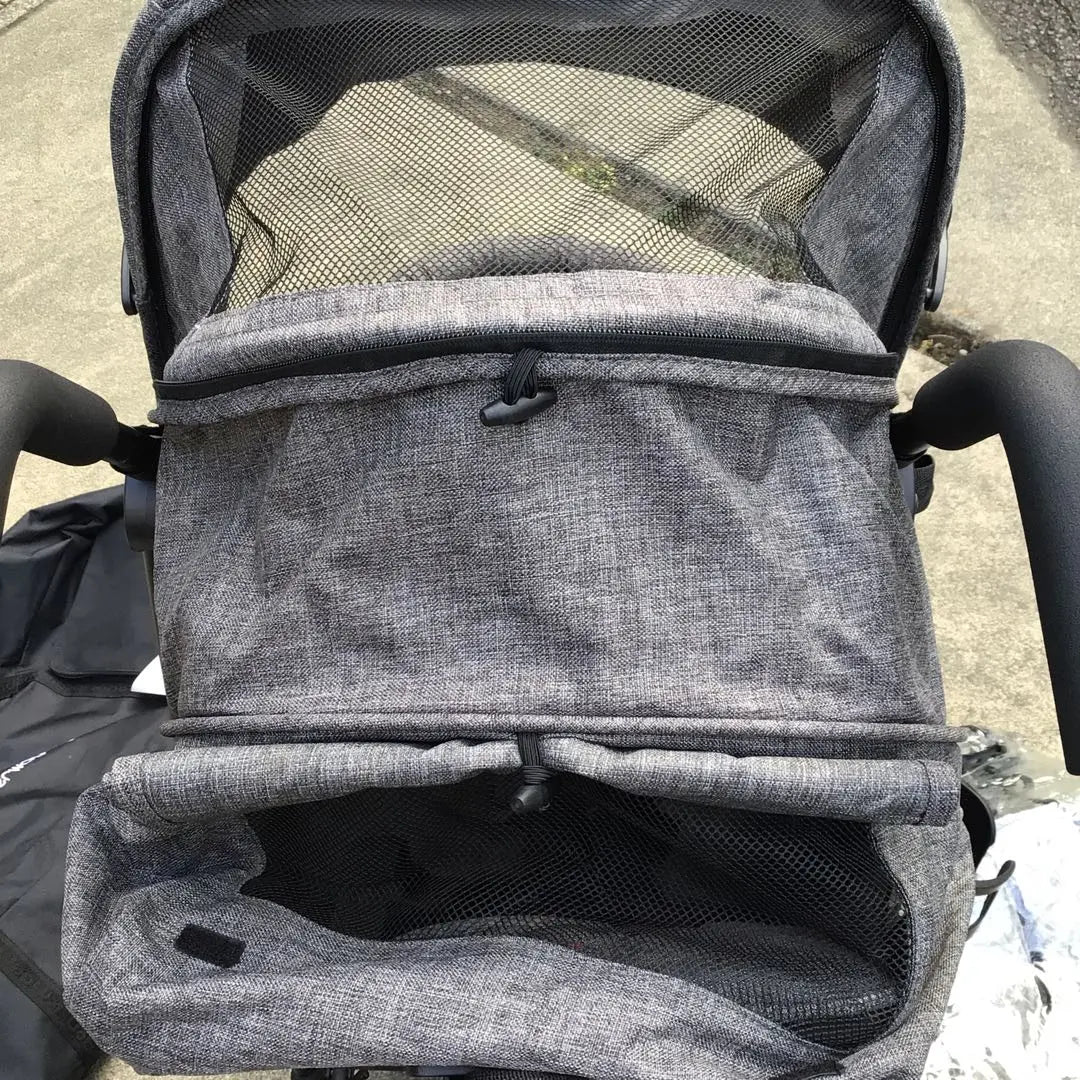 kinderwagon 2-seater stroller, grey, with storage bag