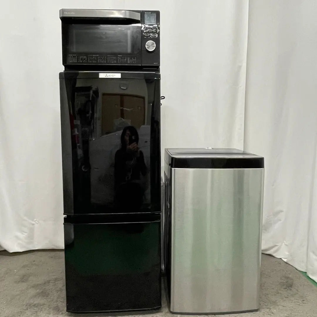 169⭕️Home appliance set, refrigerator, washing machine, microwave, black, living alone, cheap, free installation