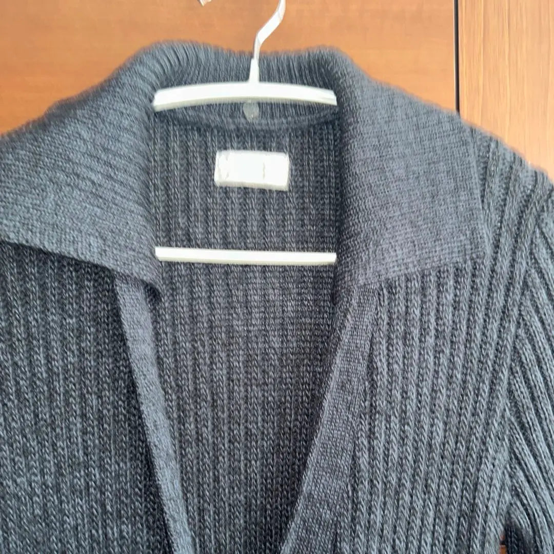 [Good condition] Dark gray knit long coat with fur collar