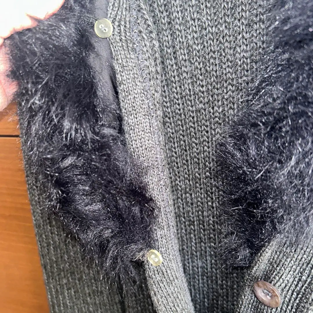 [Good condition] Dark gray knit long coat with fur collar