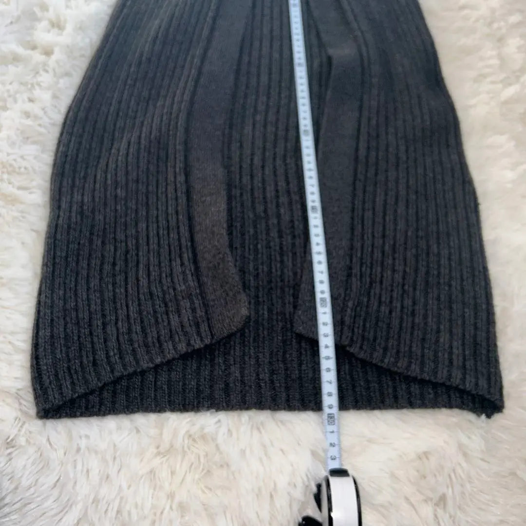 [Good condition] Dark gray knit long coat with fur collar