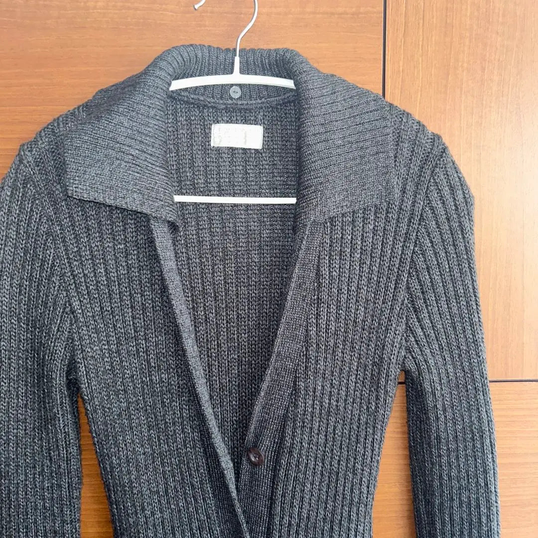 [Good condition] Dark gray knit long coat with fur collar