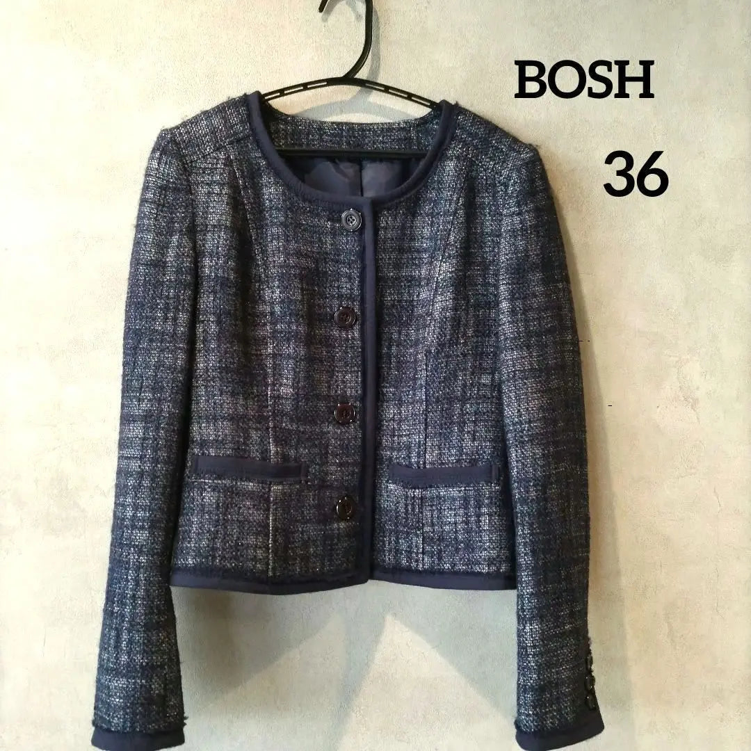 Chaqueta de tweed incolora azul marino BOSCH con ribete de lamé 36