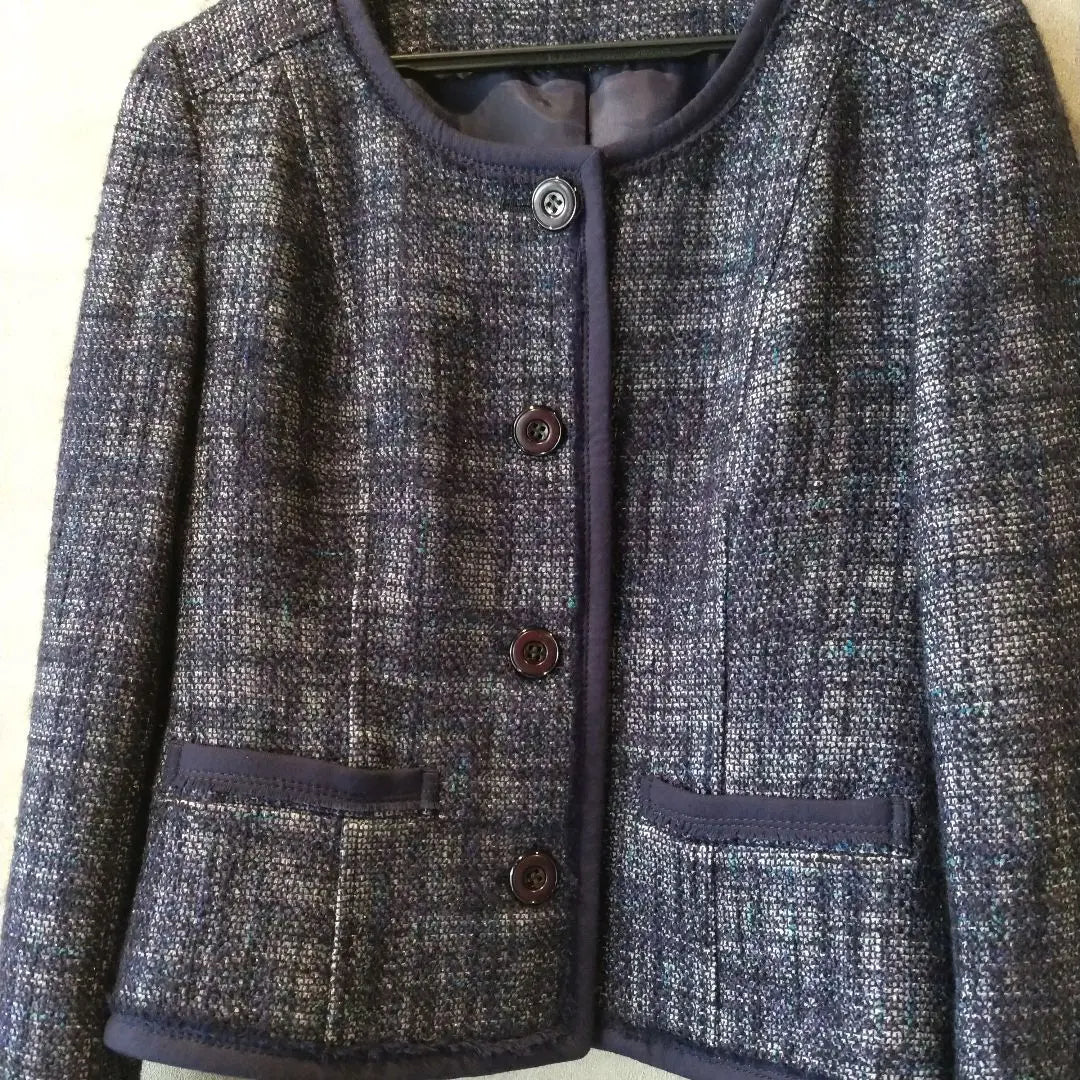 Chaqueta de tweed incolora azul marino BOSCH con ribete de lamé 36