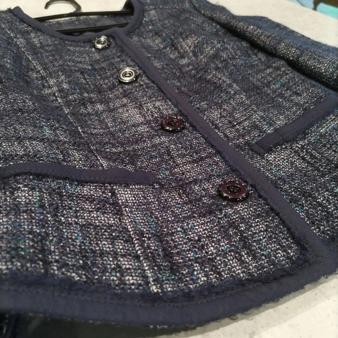 Chaqueta de tweed incolora azul marino BOSCH con ribete de lamé 36