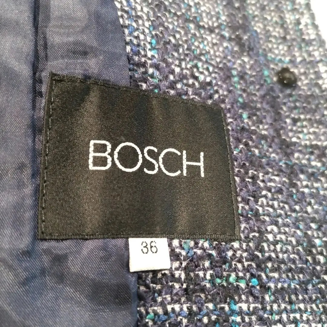 Chaqueta de tweed incolora azul marino BOSCH con ribete de lamé 36