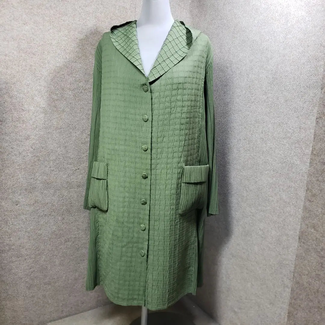 T-PLEATS pleated thin long jacket, green, L, u5642i