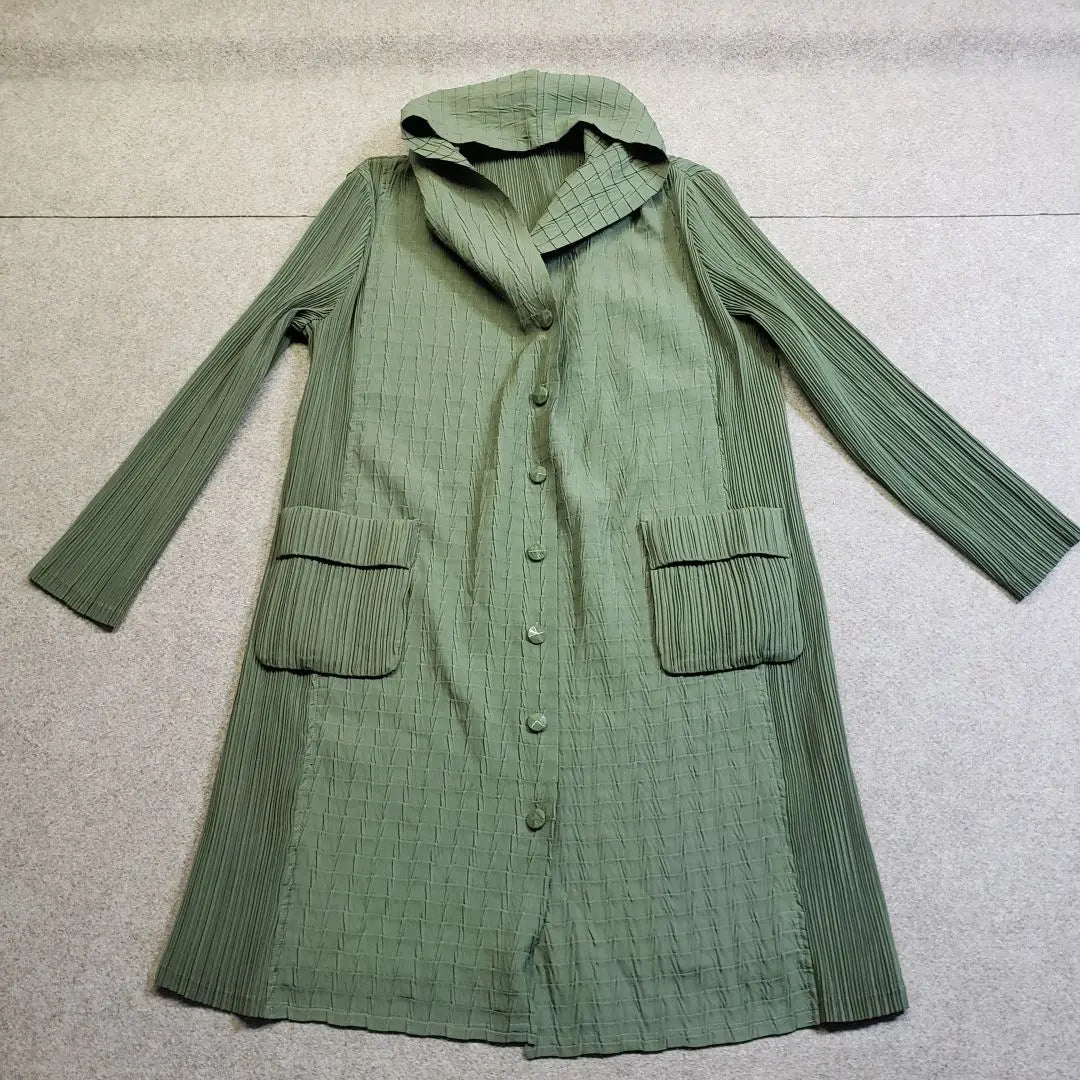 T-PLEATS pleated thin long jacket, green, L, u5642i