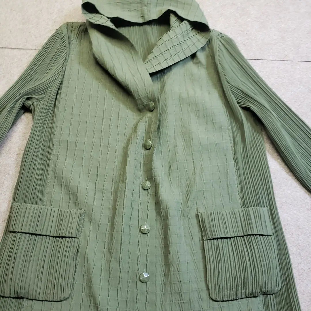 T-PLEATS pleated thin long jacket, green, L, u5642i