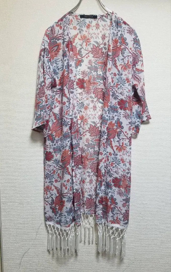 Y336 [VENCE EXCHANGE] Flower all-over fringe sheer front opening haori