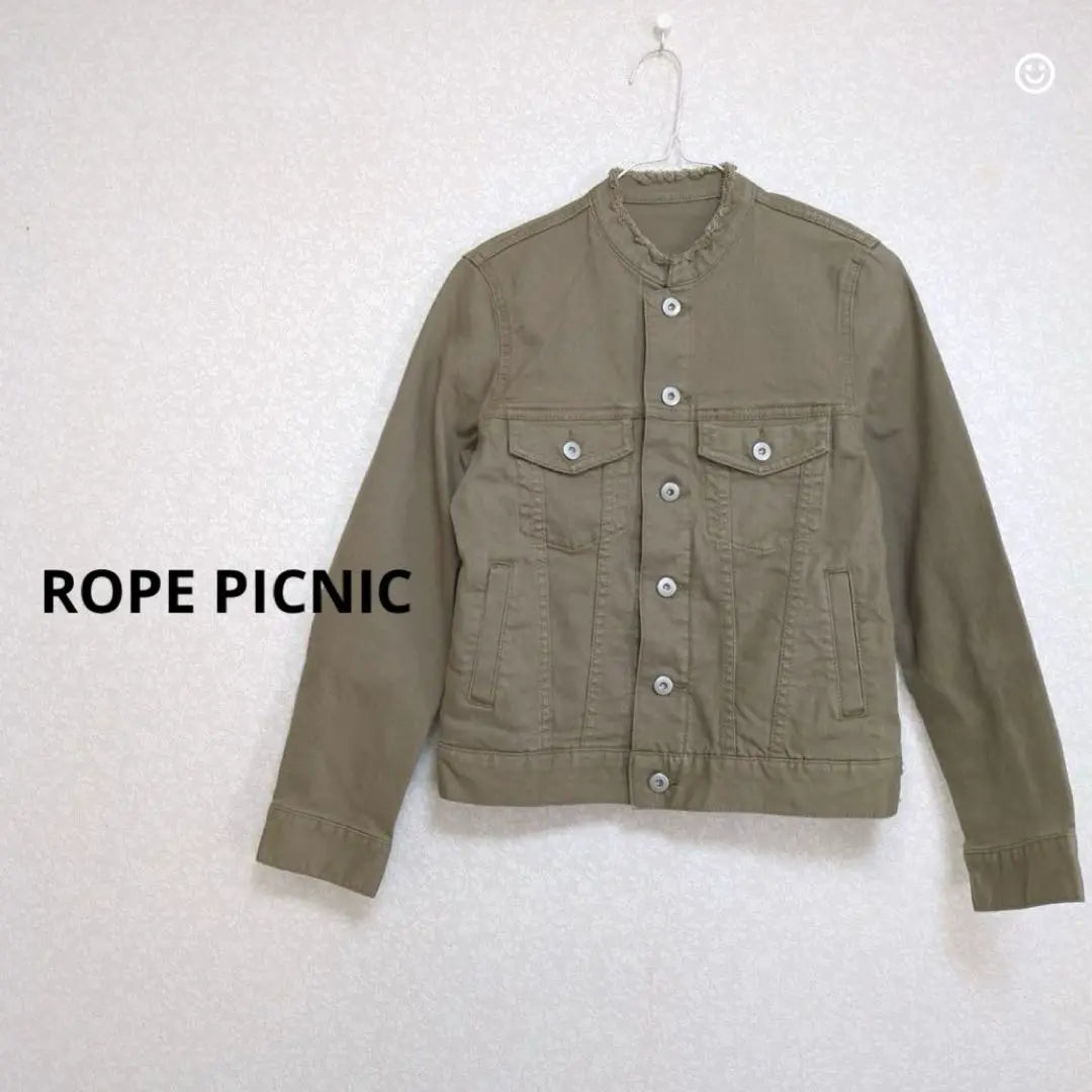 Cuerda picnic Chaqueta sin color hermosos productos algodón caqui | PICNIC DE CUERDA ノーカラージャケット 美品 コットン カーキ