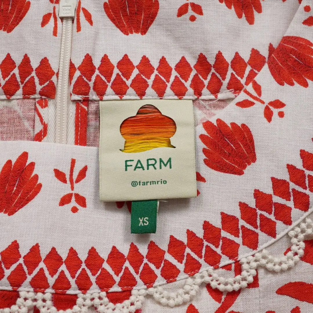 FARM Dress White Red XS Size All-over Pattern Mini Dress